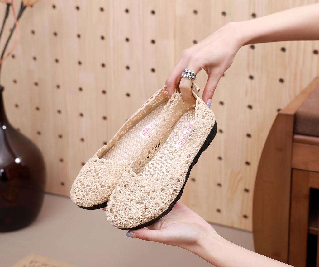 Sommer Damen Ethnischer Stil Atmungsaktive Mesh-Spitzen-Flats - Ideal für die Schwangerschaft