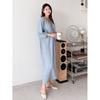 Shop   Women RAglAn Round Neck WAist AdjustAble Shirring 3 4 Sleeve Long Dress A