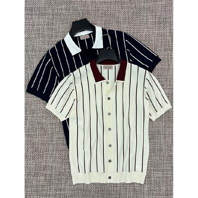 Lässiges gestreiftes Poloshirt für Herren Sommer Business Umlegekragen Slim Fit Gentleman Dünnes gestricktes gestreiftes Kurzarm-T-Shirt