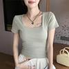 Square Neck Regular Shoulder Fitted Short Sleeve T Shirt Women Casual Inner Top