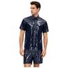 S-3XL Men Waterproof Training Outfit Short Sleeve Front Button Collared T-Shirt and Elastic Waistband Built-in Boxer Briefs for Wrestling Swim Gym