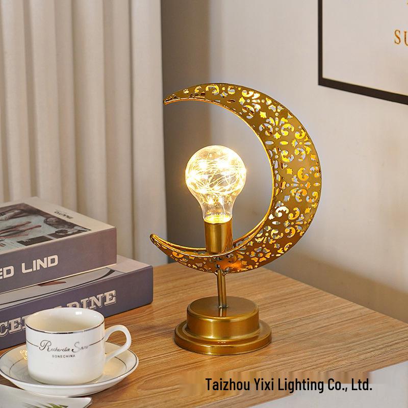 LED Wrought Iron Star Moon Night Light - Holiday Decoration Table Lamp for Bedroom Ambiance Warm Light