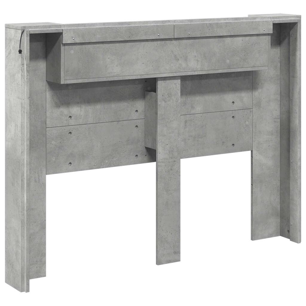 LED Headboard with Storage Space Concrete Grey Wood Based Material