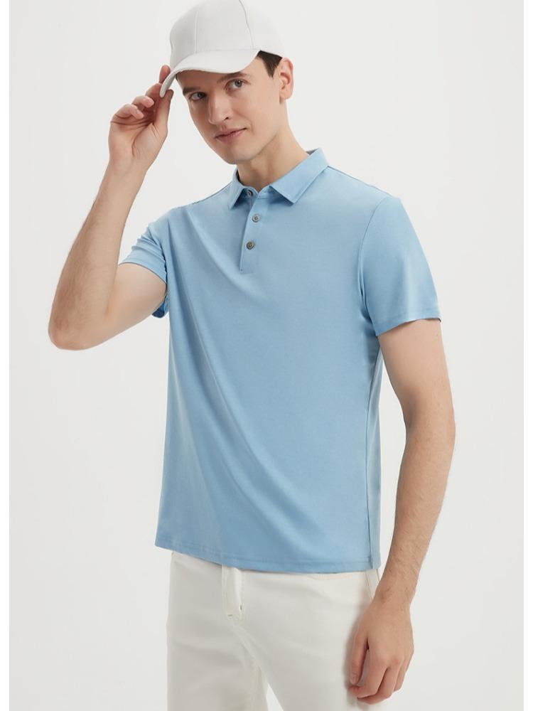 120-count Double-sided Mercerized Cotton Short-sleeve Wrinkle-free Long-staple Cotton T-shirt Heat-pressed Seamless Collar for Men Minimalist Tops