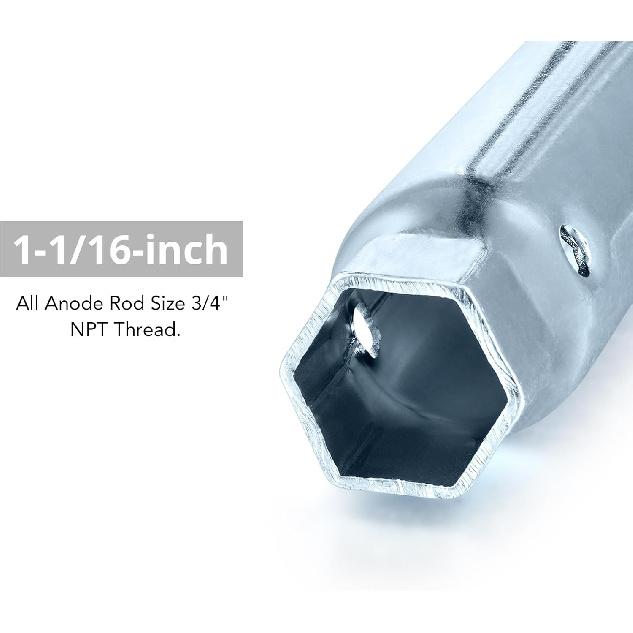 Skoutag RV Water Heater Element Wrench Socket, Dual Hex Wrench Removal Tool For Anode Rod, 1-1/16 In X 1-1/2 In X 6 In, Hex Socket For All