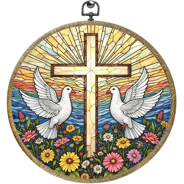 piratonal Wildflower Cross Faith Christian Gifts for Women Men Religious Gifts Framed Round Wall Decor Canvas Wall Art Hanging Prints Artwork for