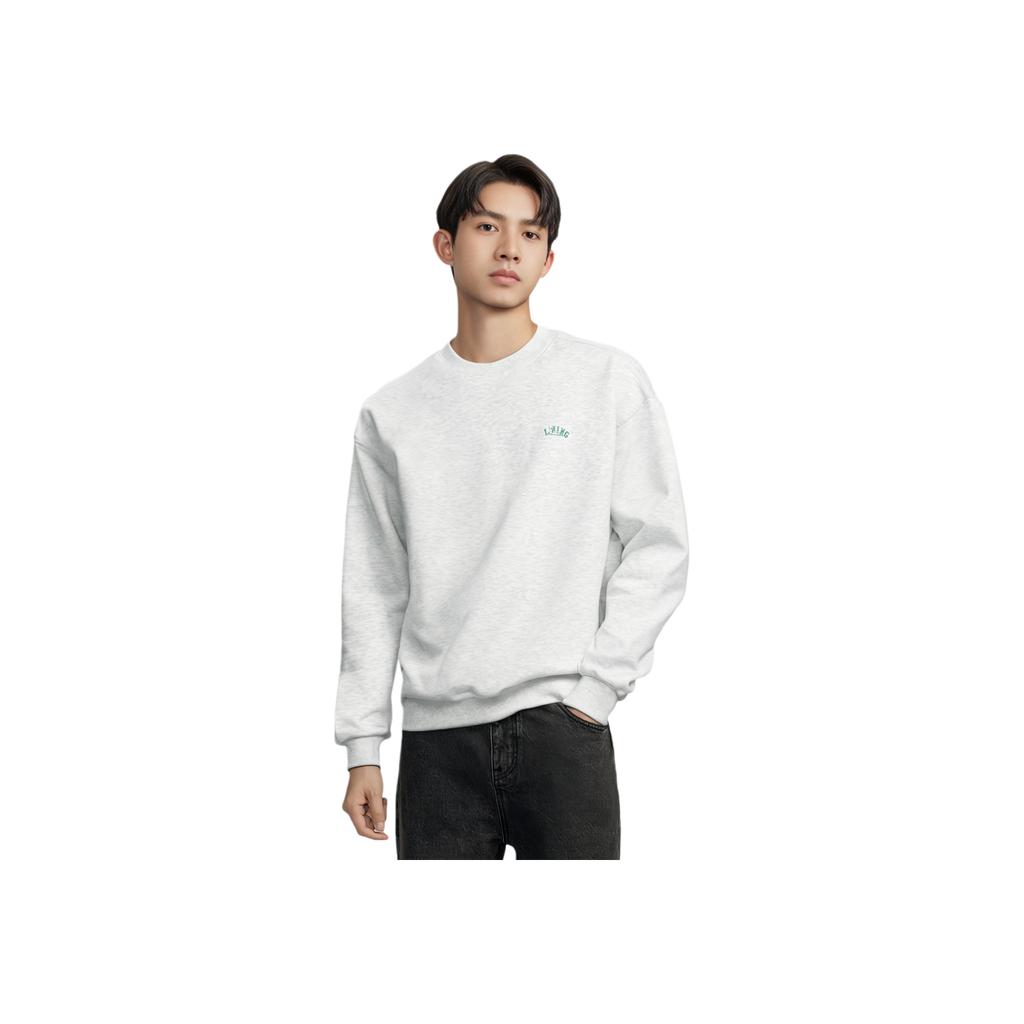 Li Ning Sports Lifestyle Series Letter Round Neck Pullover Loose Sweatshirt Men sweatshirt Flower-Gray Deep-Antarctic-Gray AWDT379-1