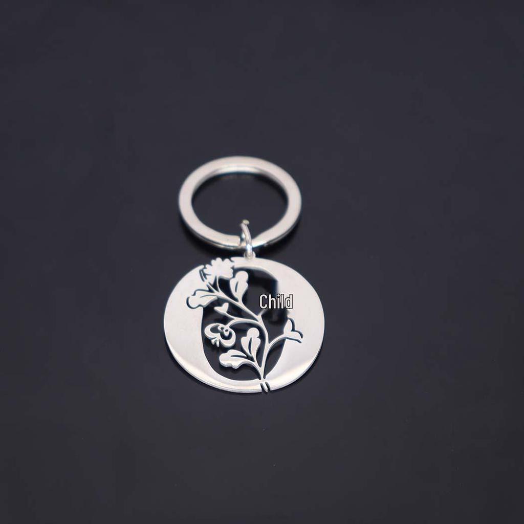 Stainless Steel Alphabet Flower Cutout Keychain Pendant