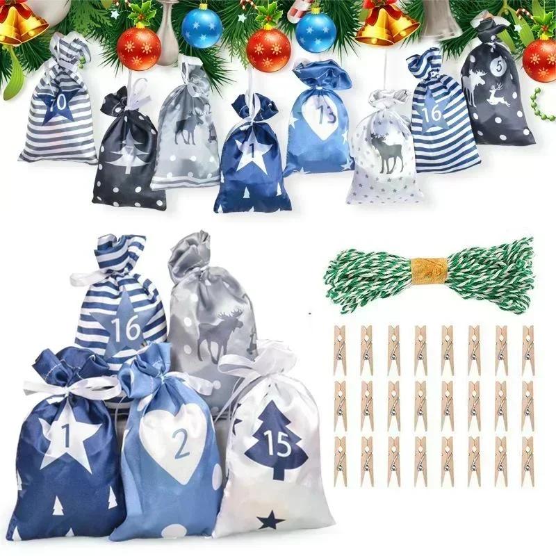 24 Stück/Set Adventskalender Geschenktüte 2024 Weihnachtsdekoration Kerst Decoratie Weihnachtsdekoration DIY-Schmuck Xmas Navidad 2025