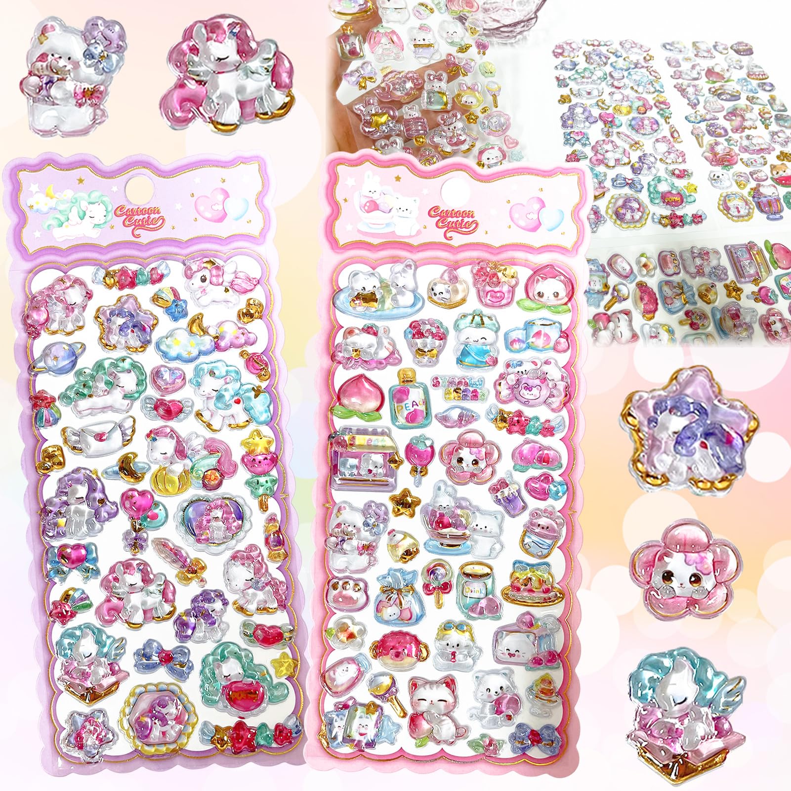 

TattiOut TO24FD061 2026 New Model Puffed 3D Embossed Deco Stickers 2 Sheets Glossy Sparkling Reward Planner Decoration Girls Kids Gifts Cute Popular