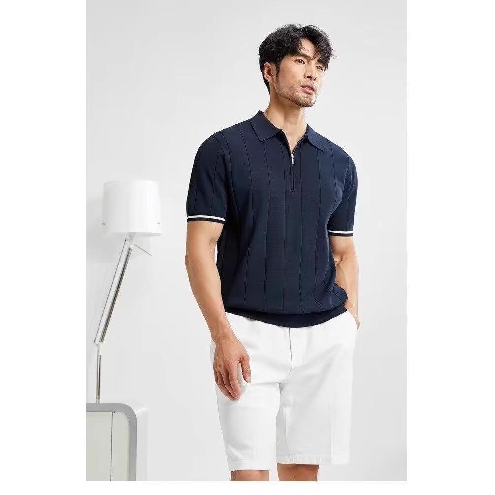 Men's Trendy Korean Style Short-Sleeve Polo Shirt with Half Zipper