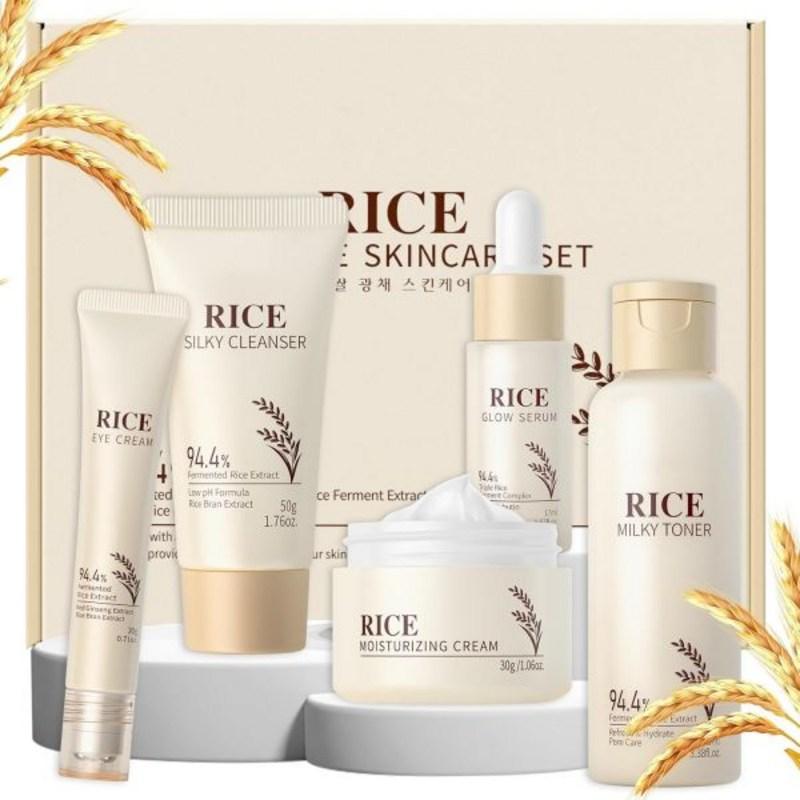 Set Cura della Pelle LAIKOU | Detergente al Riso, Tonico, Siero, Crema Idratante Contorno Occhi, 5 pezzi