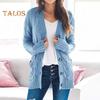 Chaqueta tipo suéter para mujer, de manga larga, con botones y punto trenzado, abrigo de invierno con bolsillo, color liso, holgado