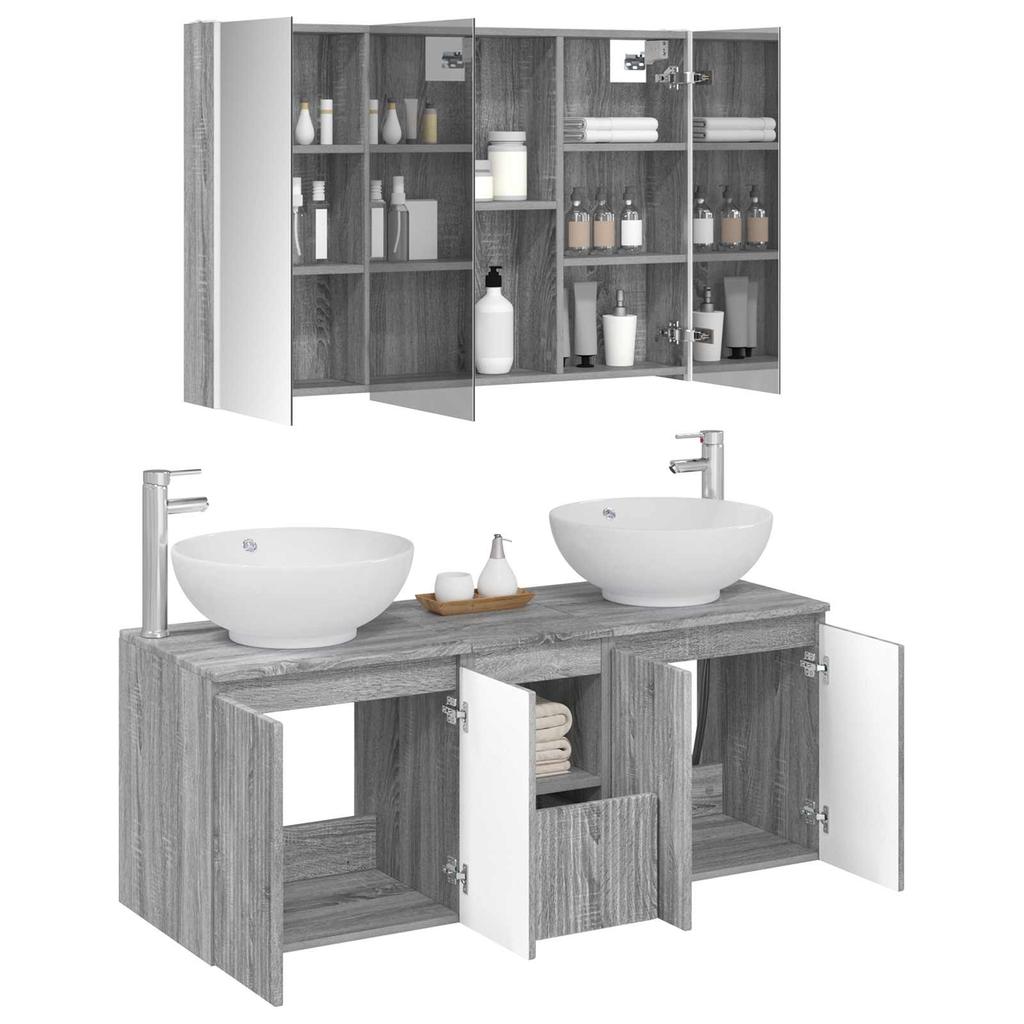 Bathroom Cabinet Set 4 Pcs Grey Sonoma Wood Based Material