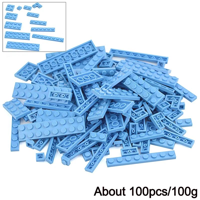 100Pcs Bulk Parts Thin Bricks 12 Size Mixed 15 Color Building Blocks Figures MOC Model Educational Construction Toy for Kid Gift