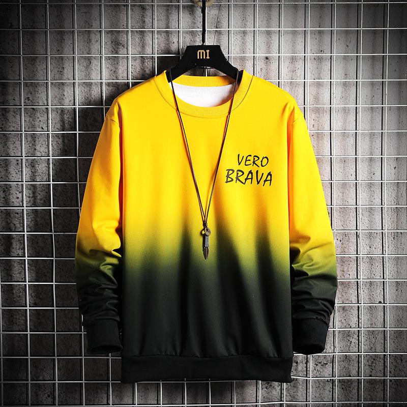 Pánská ležérní mikina s gradientem - Mladistvý korejský trend, volný střih, kulatý výstřih na jaro a podzim