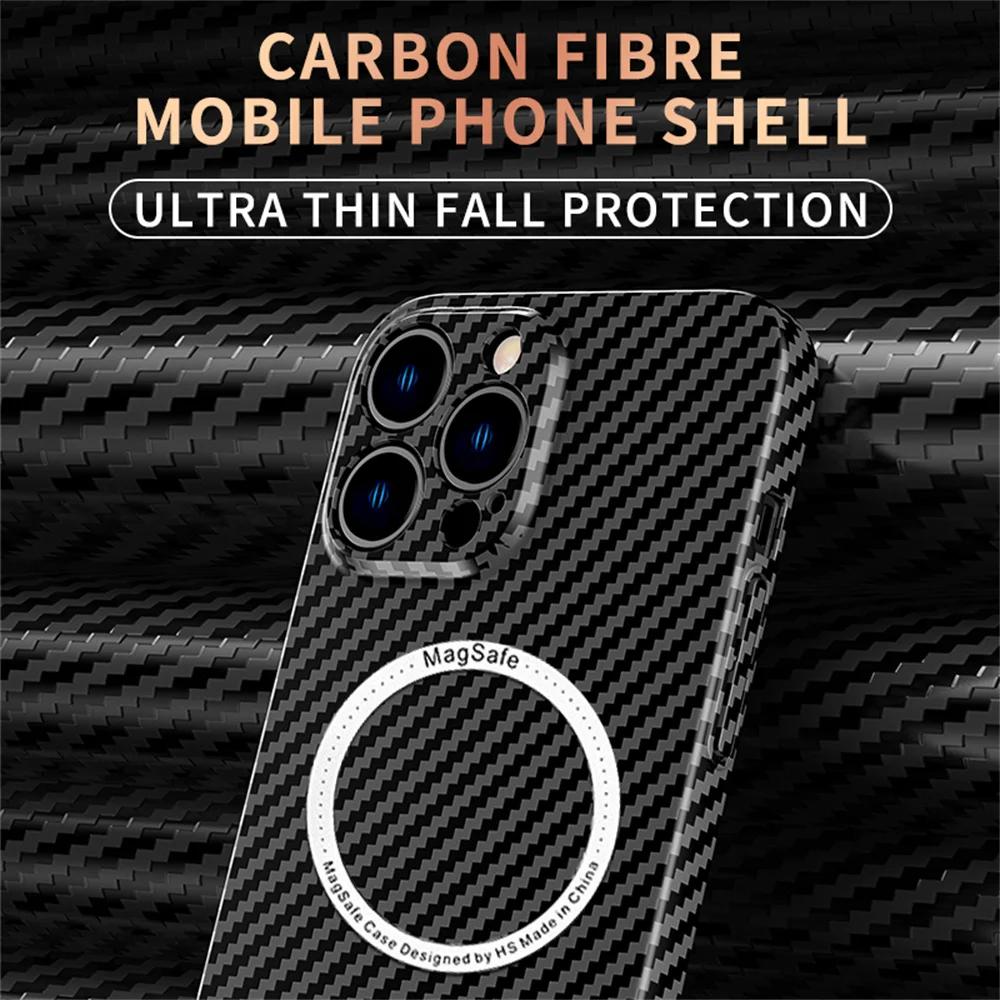 Carbon Fiber for Magnetic Wireless Charging Case for iPhone 16 14 15 Plus 11 12 13 Pro Max Magsafe Texture Splice PC Hard Cover