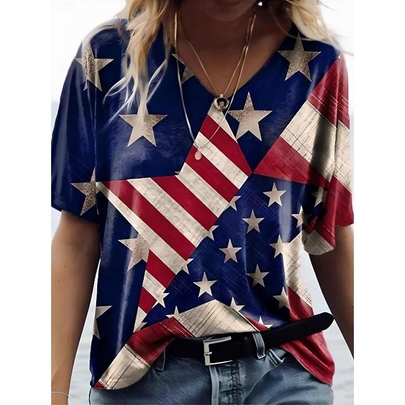 Fashionable Women's V-neck Casual Short Sleeved T-shirt,Rretro Sports Style Casual Sportswear