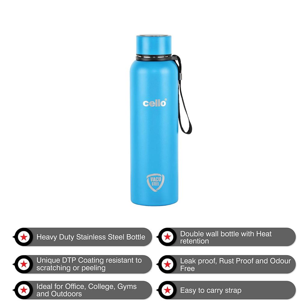 Vacuum Insulated Stainless Steel 750ml Flask Bottle For Hot Cold Drinks Travel Use With Wide Mouth And Leakproof Lid –  Blue