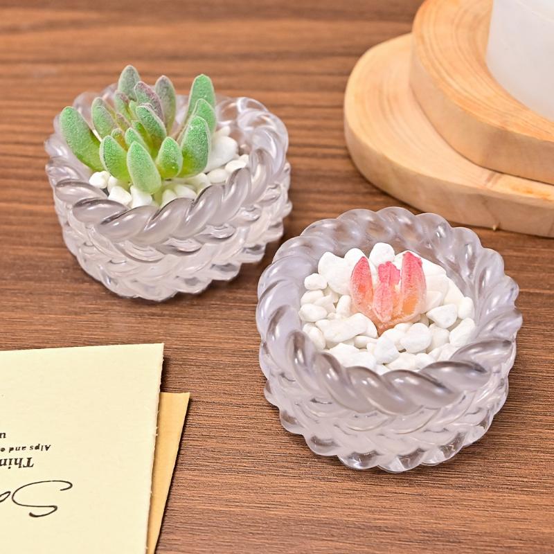 Woven Candle Jar Silicone Mold DIY Round Concrete Flowerpot Casting Molds Plaster Resin Storage Box Craft Making Home Decor