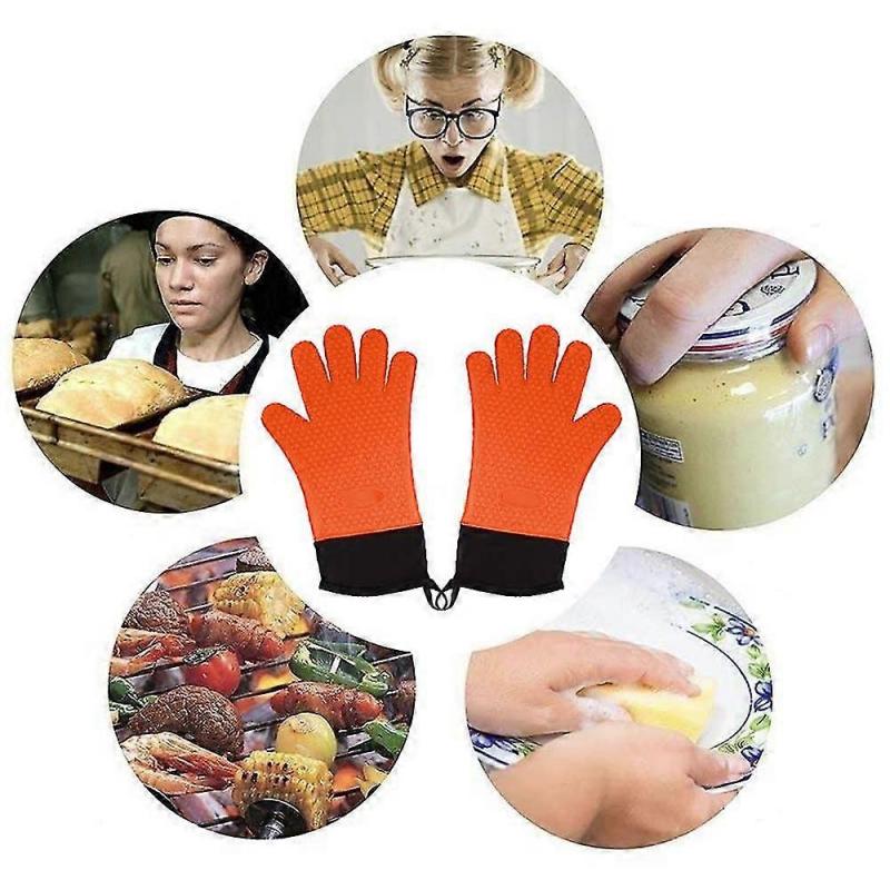 1pair Heat Resistant Cooking Gloves Silicone Grilling Gloves