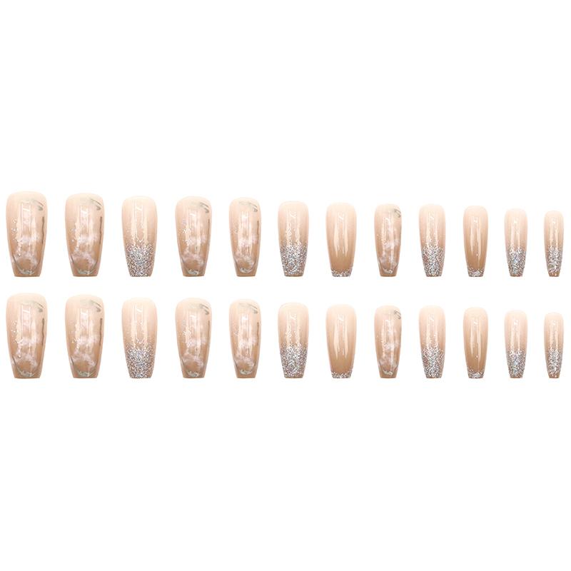 

24 шт. Накладные ногти, носимые, искусственные ногти, полное покрытие, с блестками, съемные, женские, кончики для ногтей, украшение для ногтей