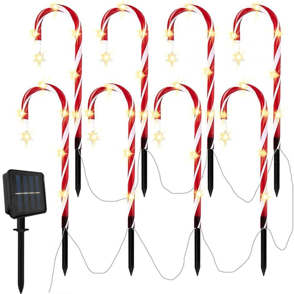 Outdoor Solar Garden Lamp Waterproof Solar Christmas Cane Stake Light Lawn Yard Ornament for Indoor