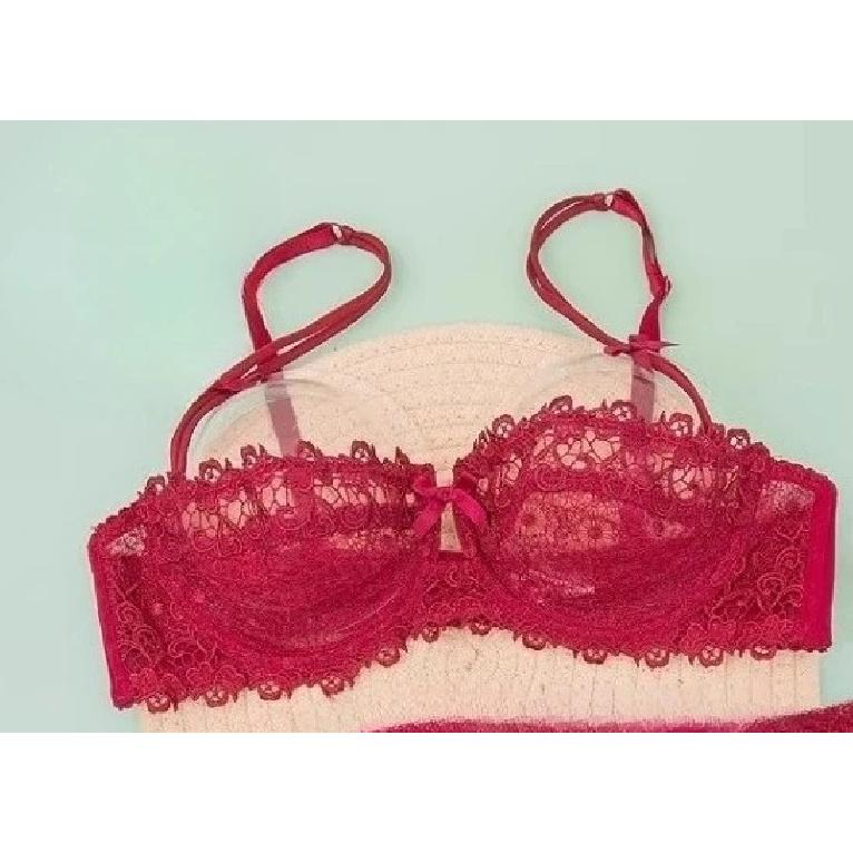Sexy Lace Bra Set for Women Plus Size Half Cup Sheer Ultra Thin Nipple Concealed Erotic Lingerie Push Up Comfort Underwear Set