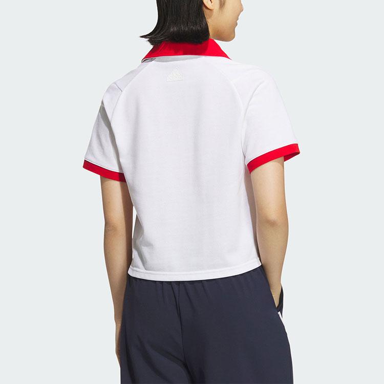 Adidas Verbiage Colorblock Print Cropped Casual Polo Tee Women Tops White JC8685