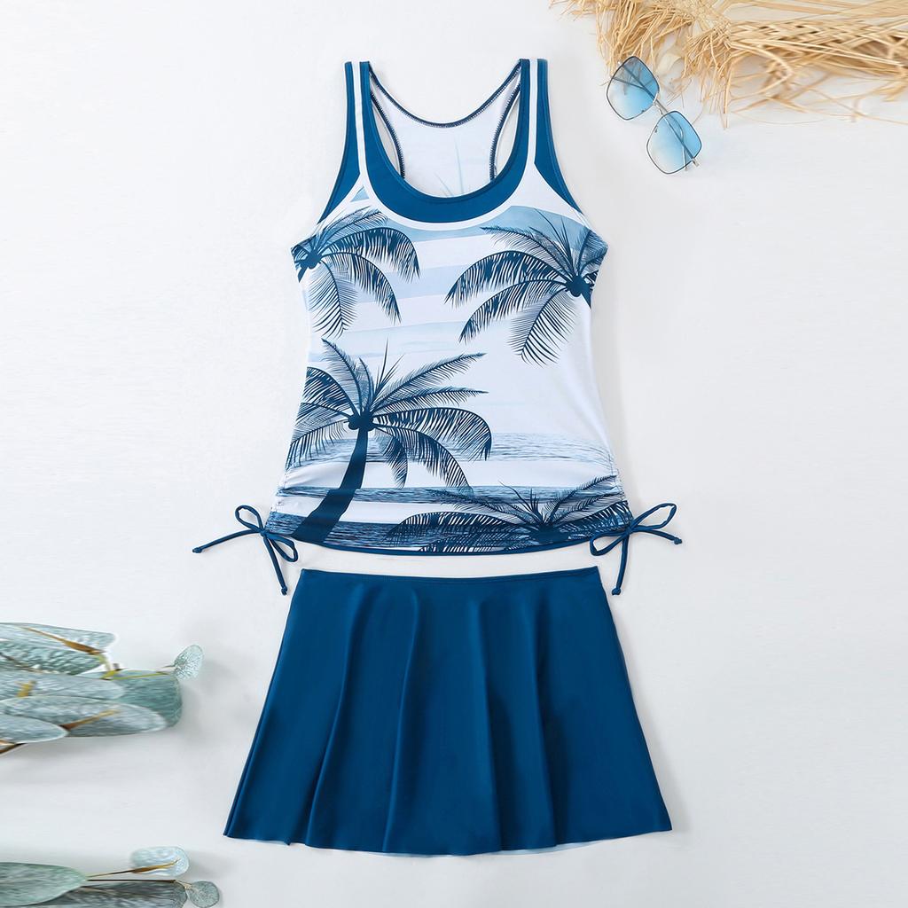 Women's Split Fashion Sexy  Printed Skirt Swimsuit With Chest Pad Without Steel Support