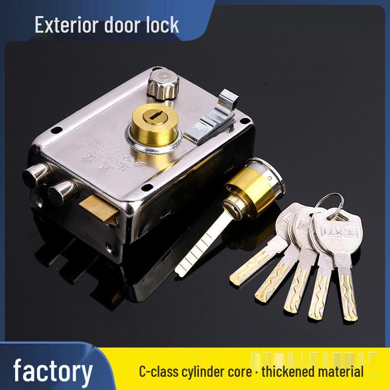 

Traditional Exterior Door Lock - Anti-theft, Three-bolt Security for Storage and Garage Doors 9219 Zinc Right Opening