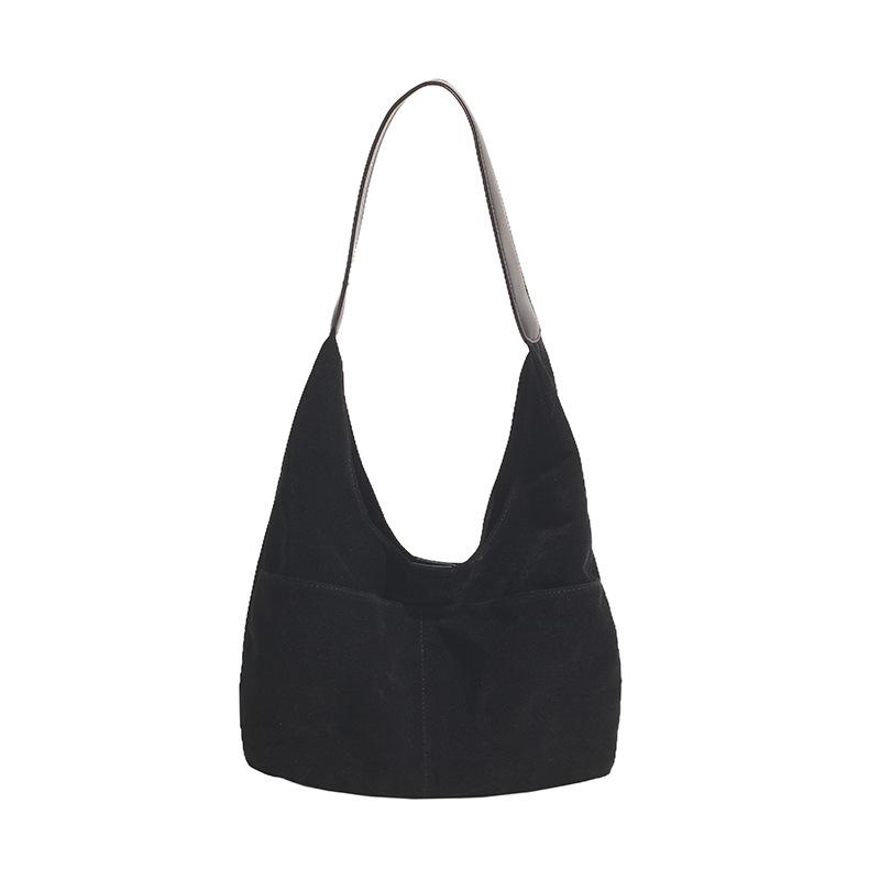 

New trendy bag large capacity autumn and winter niche suede retro commuter single shoulder underarm portable tote bag чёрный