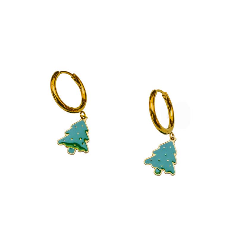 New Fashion Christmas Earrings: Creative Snowman & Tree Design In Stainless Steel