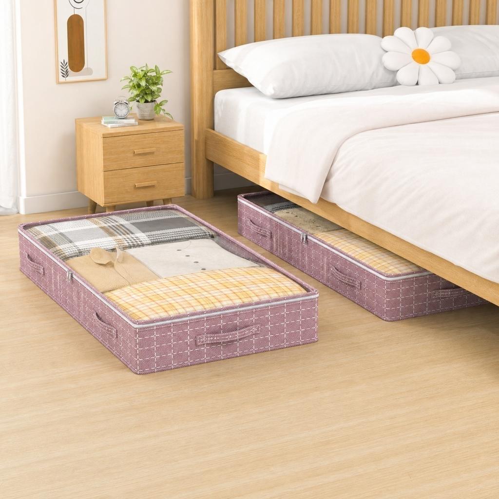 Borsa Contenitore a Quadri di Grande Capacità con Manici e Chiusura a Zip per Vestiti Biancheria da Letto e Oggetti per la Casa 100x50x18cm Organizzatore in Tessuto Resistente