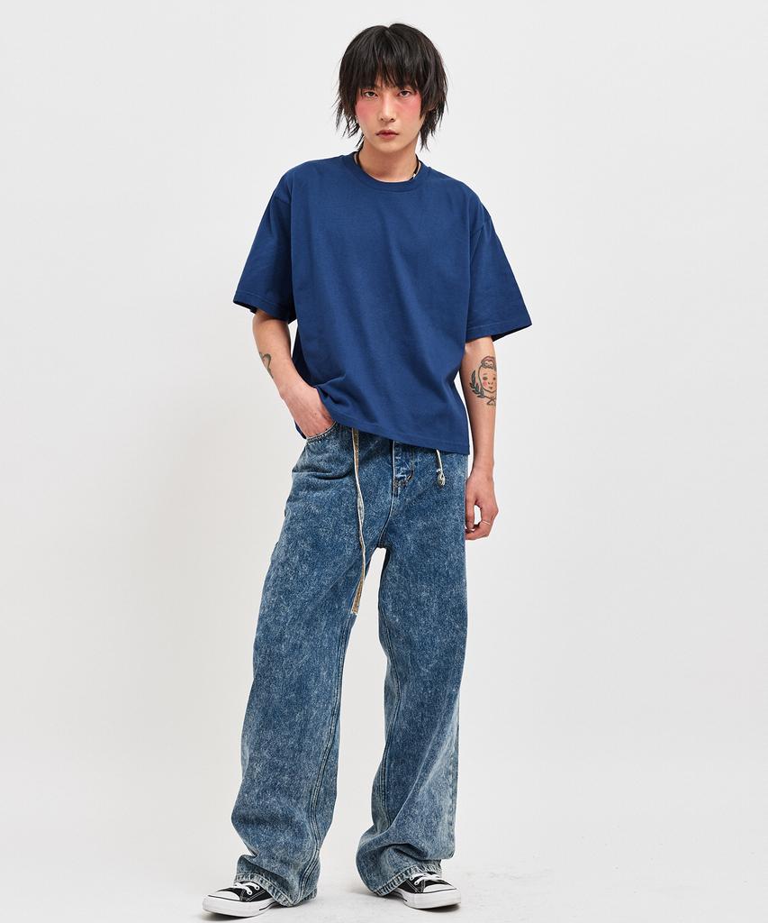 C WEAR BY THE GENIUS Oversized Crop T-Shirt Navy