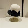 Ladies French Elegant Satin Big Bow Color Matching Straw Hat Retro Top Hat Bucket Hat Sunshade Sun Protection Beach Hat