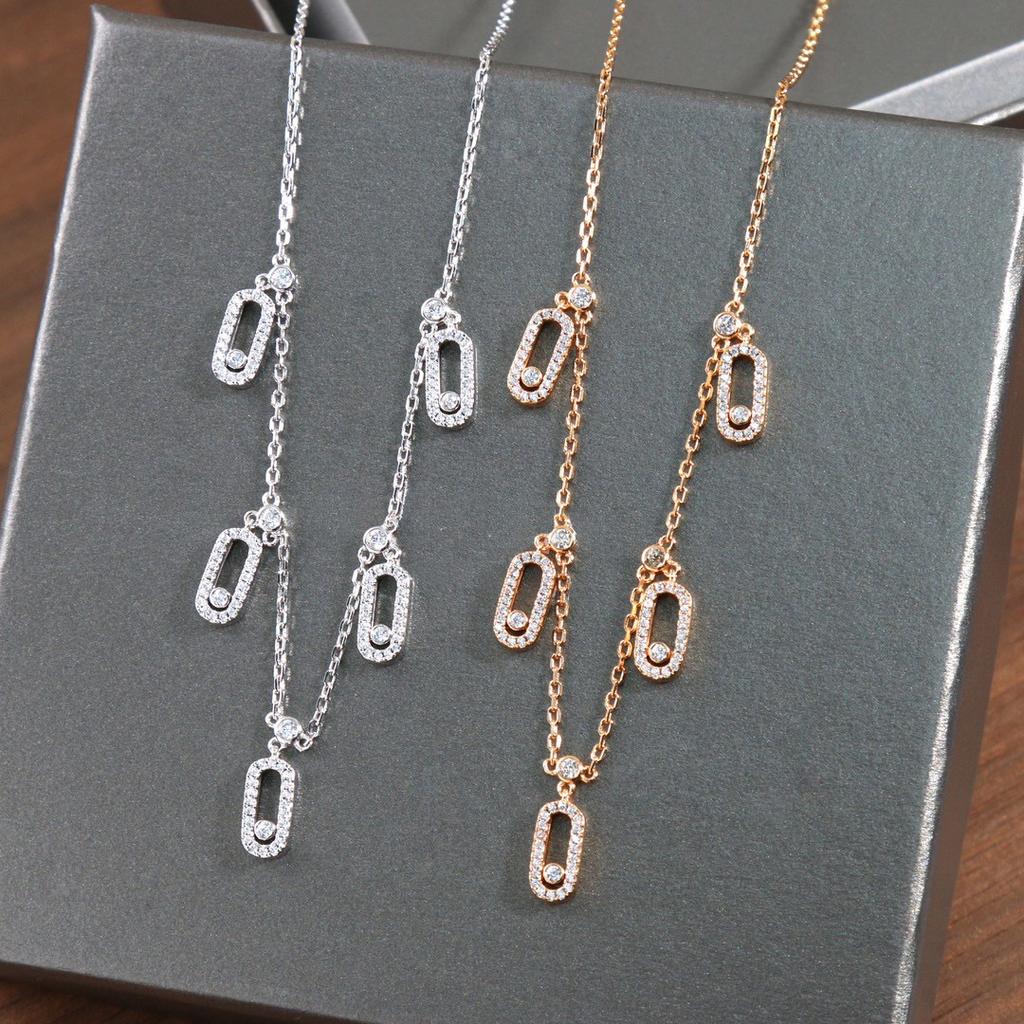 New Hot Brand Vintage Move Diamond Necklace Luxury Jewelry For Women Designer Pendant Pure 925 Sliver Lady Party Chain Necklaces