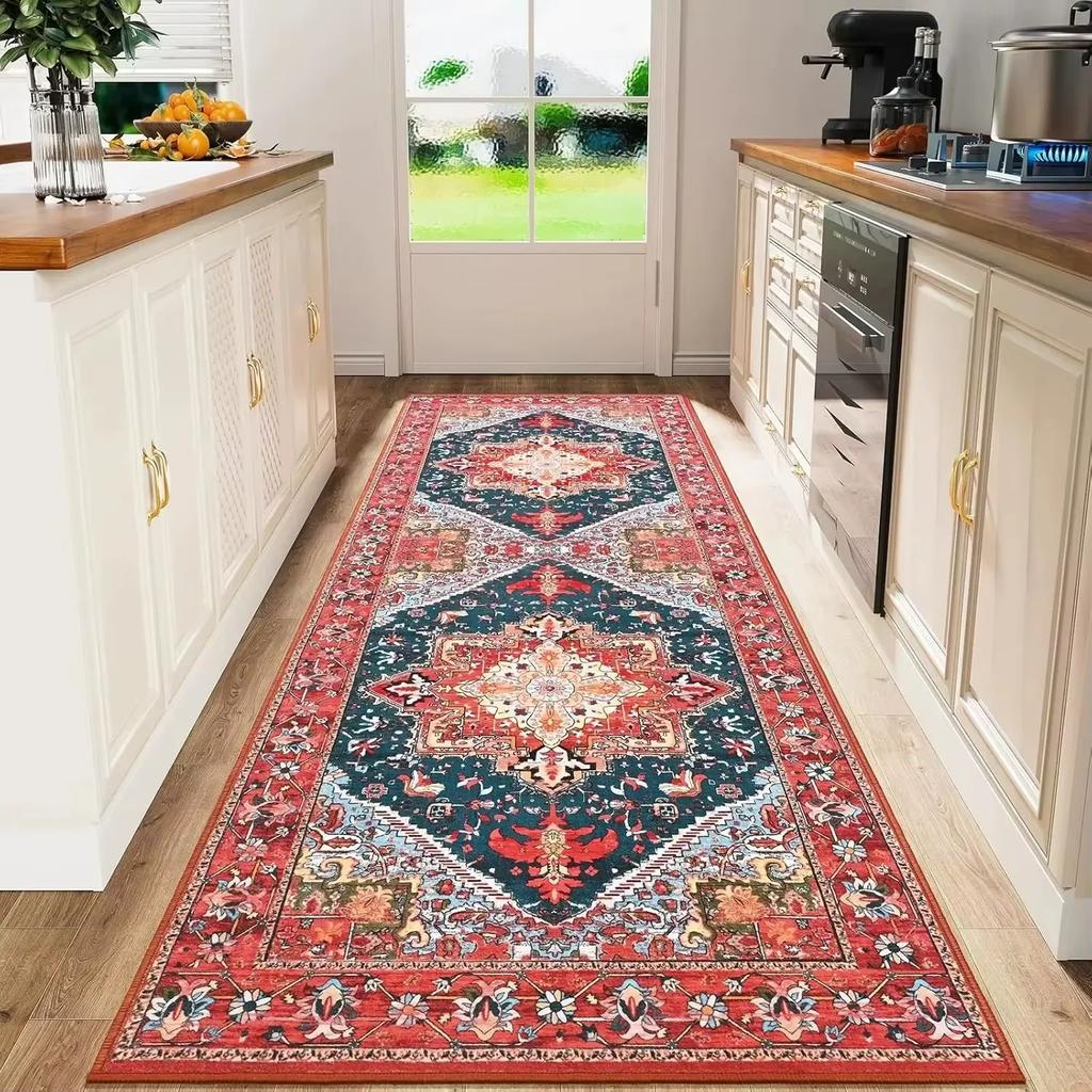 Bohemian-Style Rug Stain-Resistant Non-Slip Kitchen Laundry Room Floor Mat Entrance Hallway Corridor Rug Home Decor