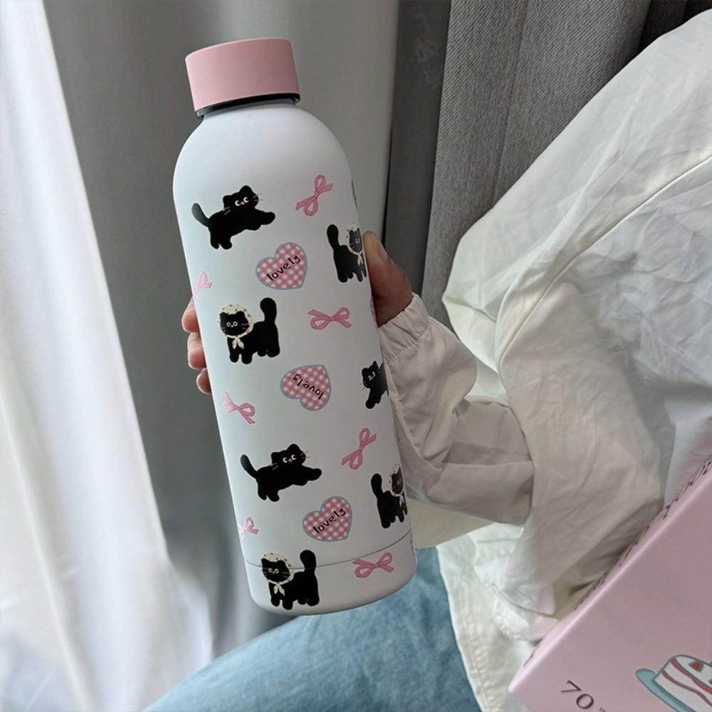 Cartoon Prints Students Coffee Mug Stainless Steel Insulated Water Bottle Outdoor Travel