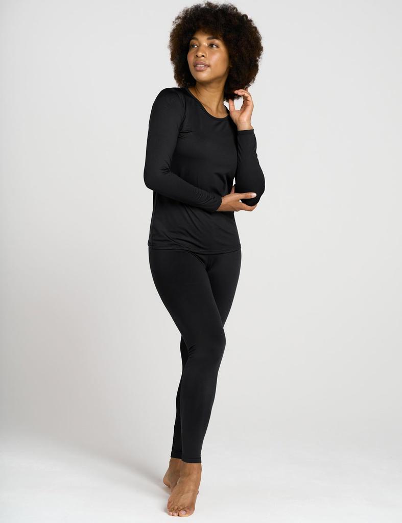 Warm Winter Underwear Set Medium Weight and Bottom Size (Lapasa) Innerwear, Wear, Women's Fleece-Lined [2-1. Black, (Top Set), S]