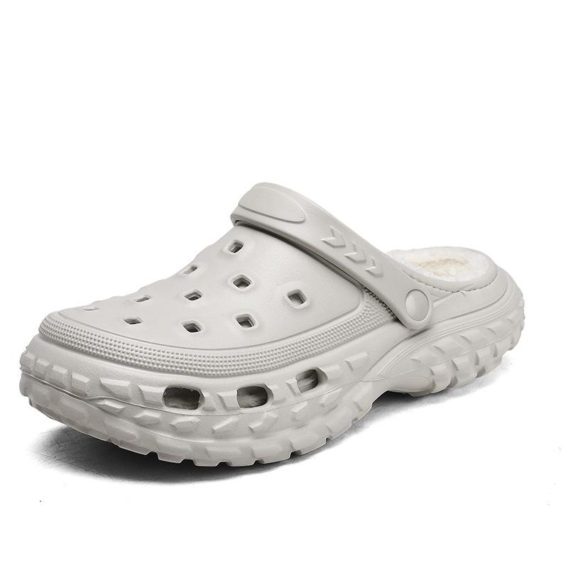 

Men s velvet hole shoes new non-slip cotton slippers outer wear velvet warm fluff drag couple cotton shoes 36-37 сірий колір