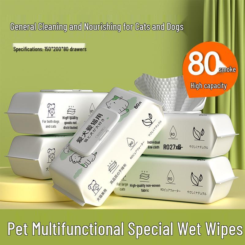 No-Rinse Pet Wipes: 80-count Wet Wipes for Cleaning Dogs and Cats' Paws and Tear Stains