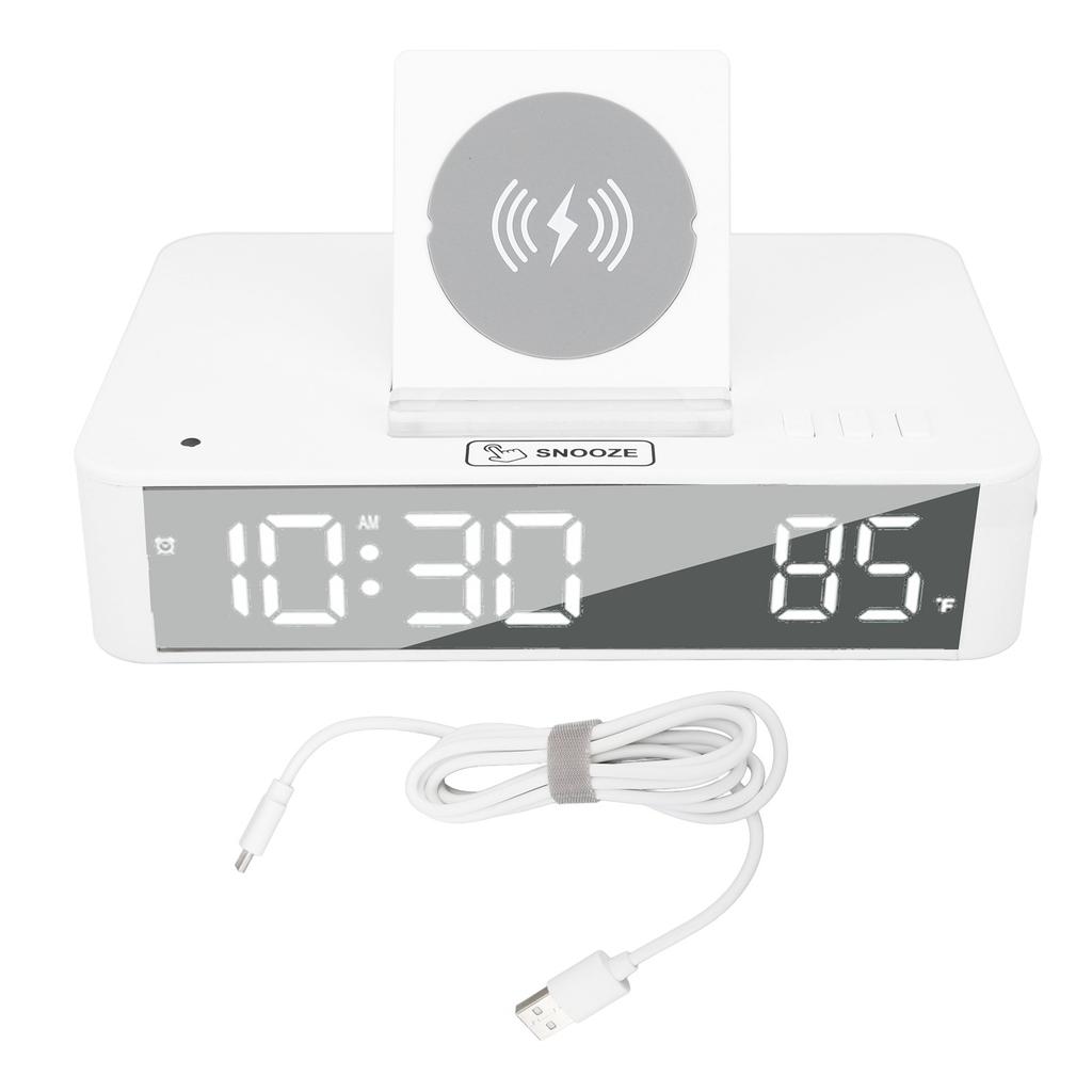 10W Digital Alarm Clock One Button Lifting LED Mirror Electronic Clock with 10W Wireless Charging