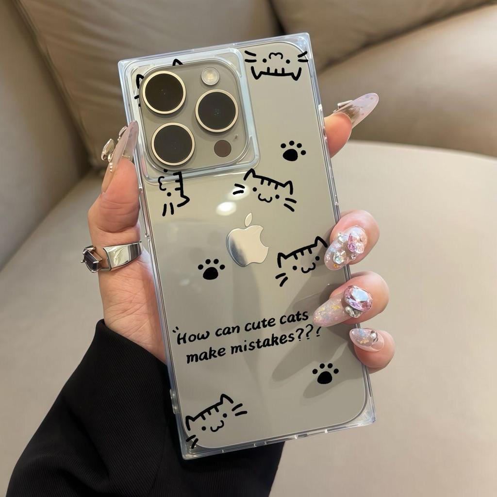 Transparent Square Back Tube Case Casing Protection For iPhone 15 Plus 14 Pro Max 12 13 16 ProMax 11 Anti-Oxygen,Little Cat Pattern