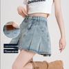Baleno American Retro Washed Denim A-line Pleated Skirt