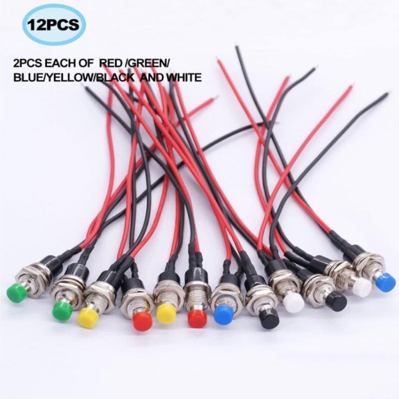 12Pcs Push Button Switches with Prewired Design 7mm Diameter 220V 3A Touch Sensitive for Relays and Industrial Control