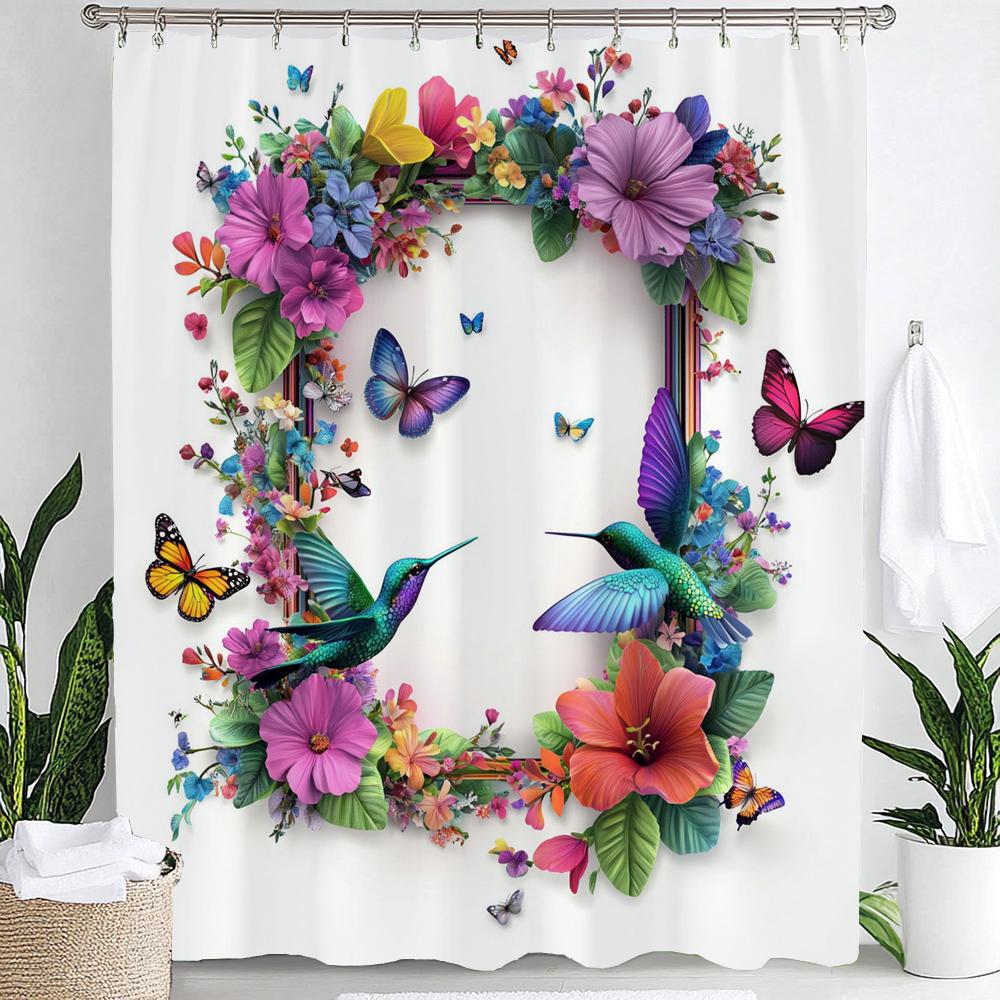Butterfly And Floral Printed Shower Curtain Family Home Decoration Polyester Bathtub Curtain Bathroom Partition Room Curtain