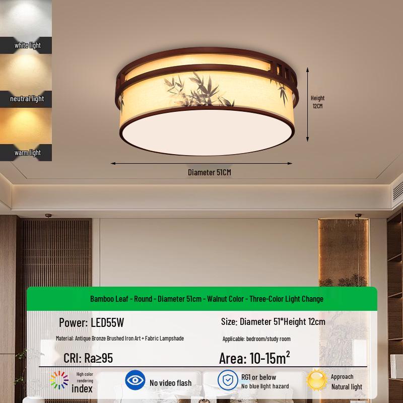 Song Dynasty Bamboo Leaf Zen Ceiling Light for Living, Dining, Bedroom, or Study.