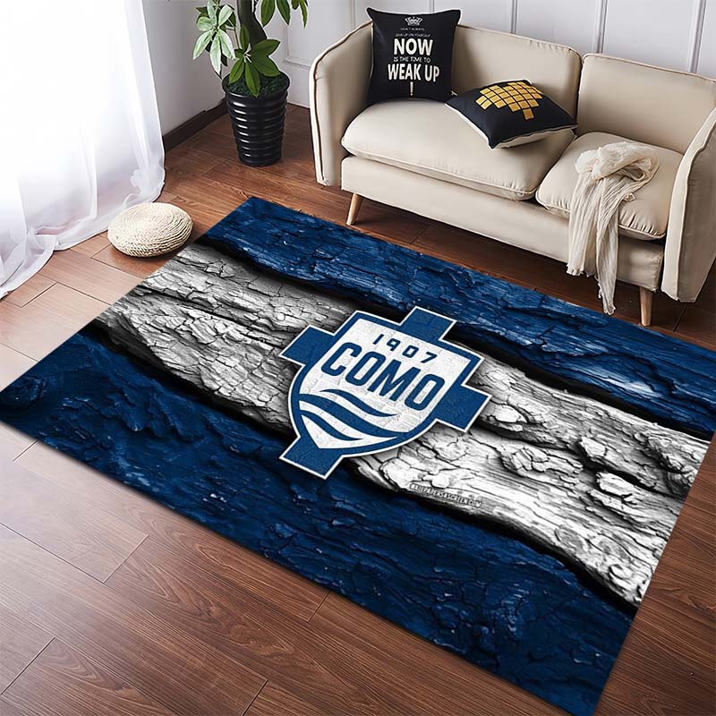 Tappeto Antiscivolo Logo Onda d'Acqua Pennellata Blu Bianca Como 1907 Football Club Tappeto Area Tappeto Lavabile Decorazione Soggiorno Camera da Letto Tappeto per Tifosi Sportivi