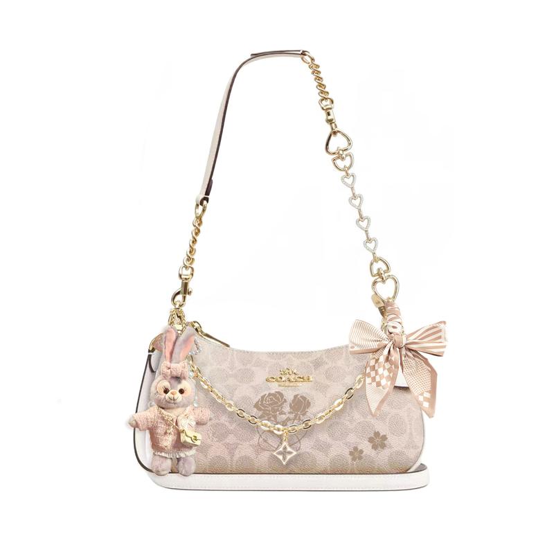 

COACH shoulder bag [Customized bag] Teri 24 classic presbyopic Logo zipper closure, pendant, scarf, bow, printing, extension Yuelinzhi basic model білий
